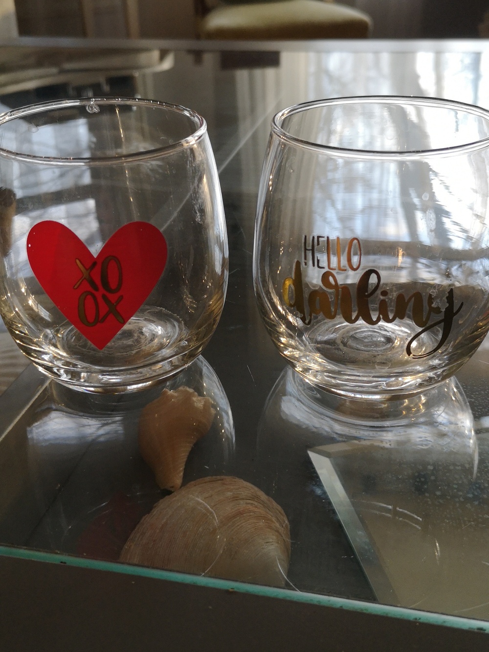 Set of 2 Valentine's Stemless Glasses with Pink Heart and Gold Script